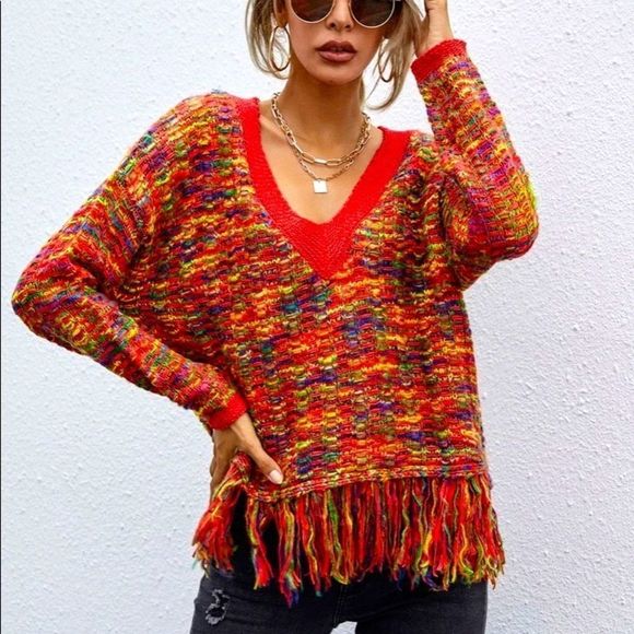 NWT! MARLED KNIT FRINGE HEM DROP SHOULDER SWEATER! - Picture 2 of 16